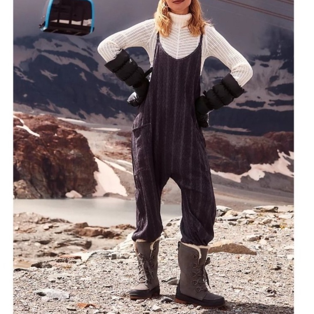 Free People Hot Shot Cable Knit Onesie in Black